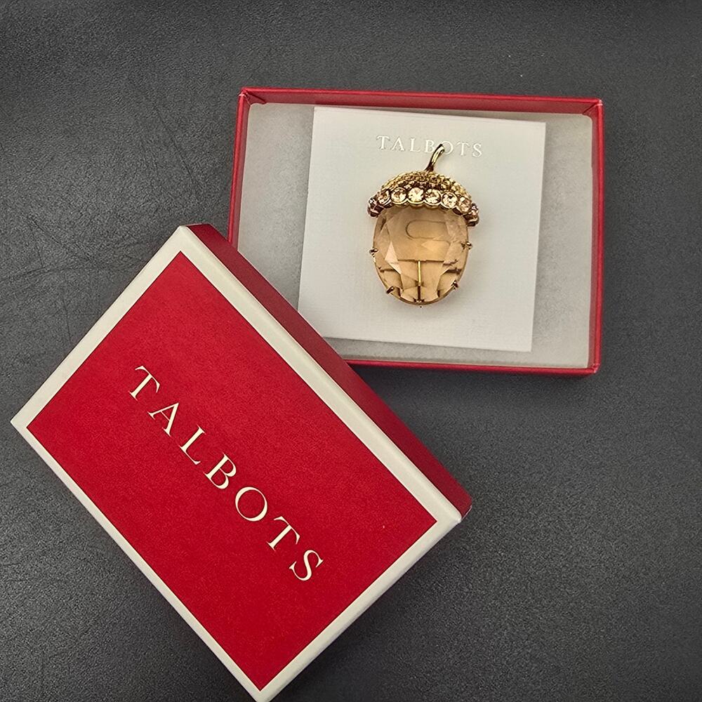 Talbot's Faux Topaz Rhinestone Acorn Brooch NWT In Box Fall Autumn Jewelry